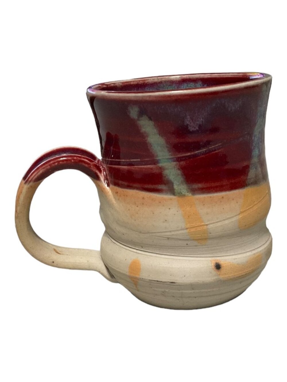 Handmade Ceramic Mug With Red & Earthy Tones Glaze Rustic Vintage Style Unique H